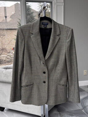Ann Taylor Black Houndstooth Wool Blend Blazer Suit Coat Size 8 Women’s